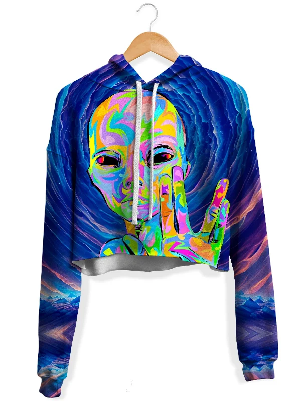 Women's fleece - lined hoodie with thumbholes for warmth in winterI Come in Peace Fleece Crop Hoodie Women's fleece - lined hoodie with thumbholes for warmth in winterI Come in Peace Fleece Crop Hoodie