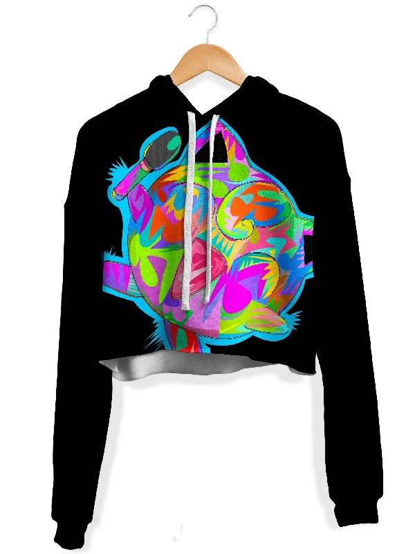 Women's tie - dye hoodie in bright colors for a retro and eye - catching styleJiggly Black Fleece Crop Hoodie Women's tie - dye hoodie in bright colors for a retro and eye - catching styleJiggly Black Fleece Crop Hoodie
