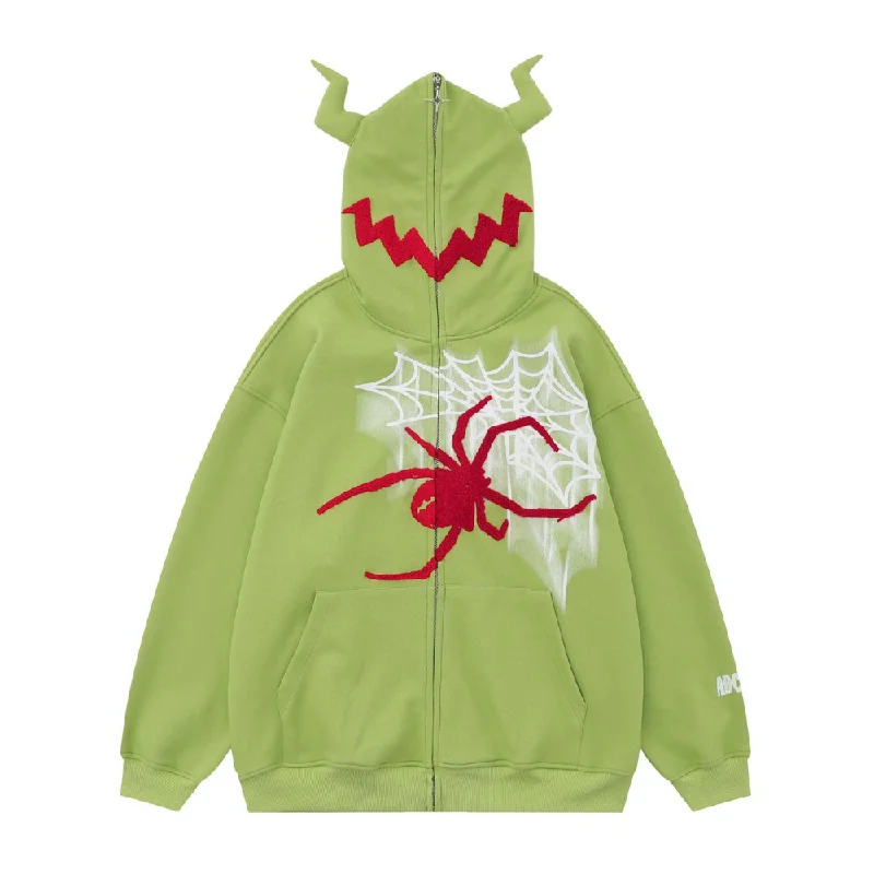 Women's zip - front sweatshirt with contrast stitching for a sporty aestheticMonster Spider Letter Embroidered Hoodie Women's zip - front sweatshirt with contrast stitching for a sporty aestheticMonster Spider Letter Embroidered Hoodie