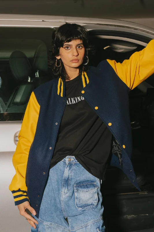 Women's military - style jackets with epaulets for a tough and fashionable appearanceNavy Varsity Jacket Women's military - style jackets with epaulets for a tough and fashionable appearanceNavy Varsity Jacket