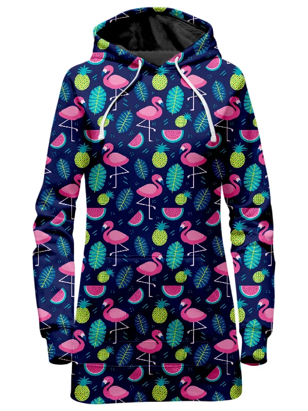 Women's pullover hoodie with a side slit for a modern and relaxed fitNeon Flamingos Hoodie Dress Women's pullover hoodie with a side slit for a modern and relaxed fitNeon Flamingos Hoodie Dress
