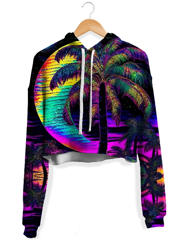 Women's mock - neck sweatshirt made of moisture - wicking material for fitness useNeon Nights Fleece Crop Hoodie Women's mock - neck sweatshirt made of moisture - wicking material for fitness useNeon Nights Fleece Crop Hoodie