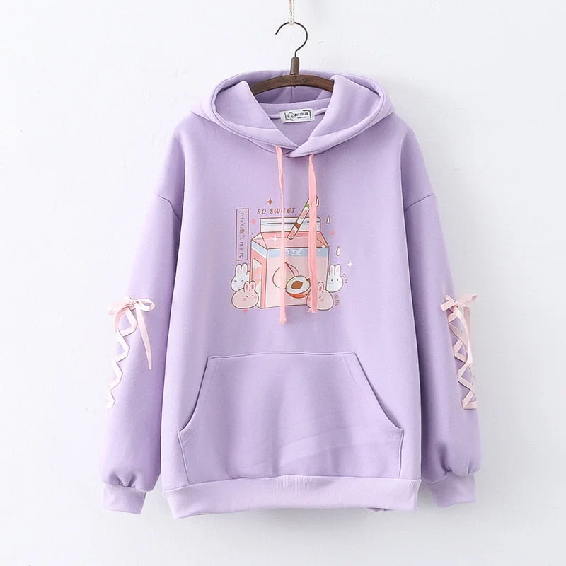 Women's zip - front sweatshirt with contrast stitching for a sporty aestheticPeach Milk Kawaii Bunny Hoodie Women's zip - front sweatshirt with contrast stitching for a sporty aestheticPeach Milk Kawaii Bunny Hoodie