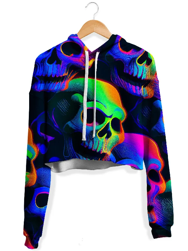 Women's hoodie with a glittery print for a glamorous and sparkly appearancePsychedelic Nightmare Fleece Crop Hoodie Women's hoodie with a glittery print for a glamorous and sparkly appearancePsychedelic Nightmare Fleece Crop Hoodie