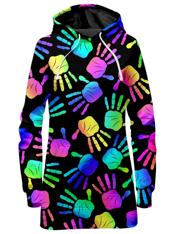 Women's color - block hoodie combining bold hues for a fashion - forward statementRave Hands Hoodie Dress Women's color - block hoodie combining bold hues for a fashion - forward statementRave Hands Hoodie Dress