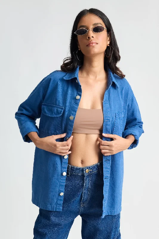 Women's cropped satin jackets in pastel shades for a glamorous evening outPersian Blue Shacket Women's cropped satin jackets in pastel shades for a glamorous evening outPersian Blue Shacket