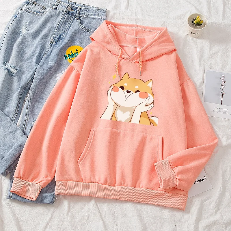 Women's quarter - zip sweatshirt made of organic cotton for eco - conscious fashionShiba Inu Kawaii Hoodie Women's quarter - zip sweatshirt made of organic cotton for eco - conscious fashionShiba Inu Kawaii Hoodie