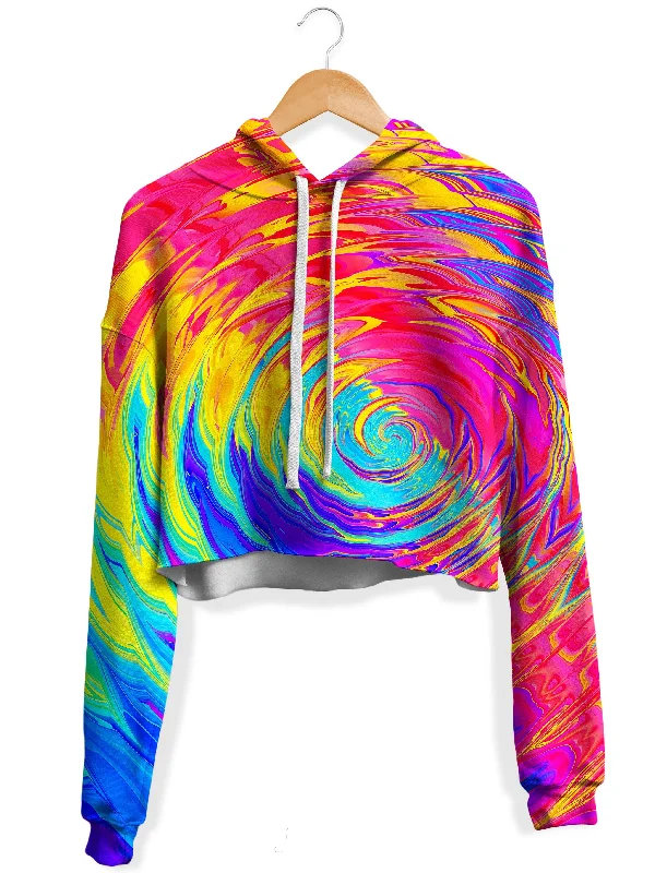 Women's tie - dye hoodie in bright colors for a retro and eye - catching styleSplash Zone Fleece Crop Hoodie Women's tie - dye hoodie in bright colors for a retro and eye - catching styleSplash Zone Fleece Crop Hoodie