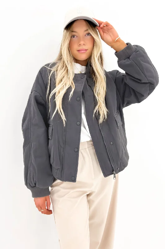 Women's bomber jackets with a holographic finish for a futuristic and eye - catching lookToni Bomber Jacket Grey Women's bomber jackets with a holographic finish for a futuristic and eye - catching lookToni Bomber Jacket Grey