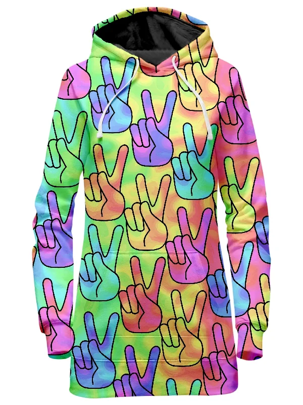 Women's pullover hoodie with a side slit for a modern and relaxed fitTrippy Peace Signs Hoodie Dress Women's pullover hoodie with a side slit for a modern and relaxed fitTrippy Peace Signs Hoodie Dress