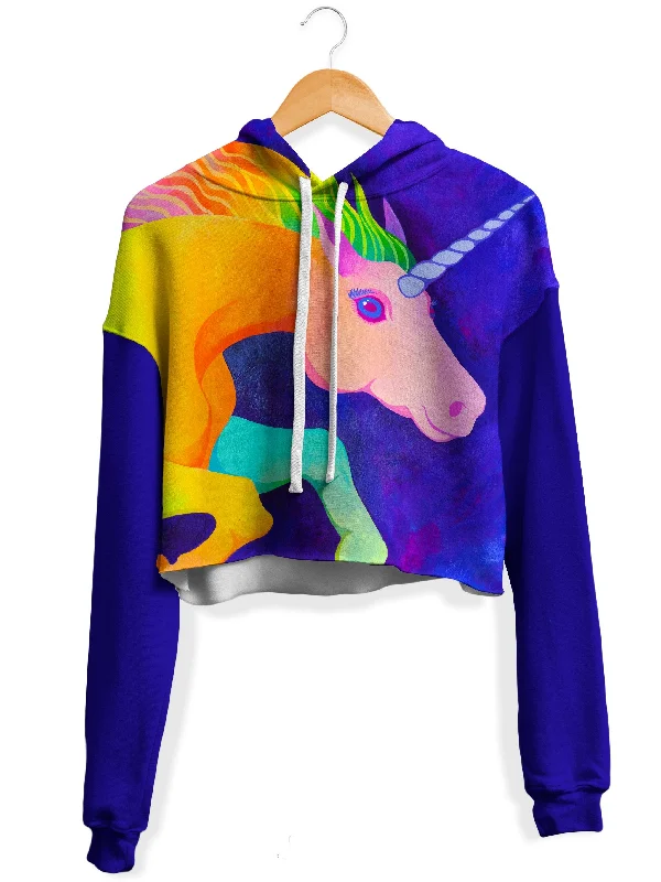 Women's cropped sweatshirt with a slogan graphic for a fun and expressive lookUnicorn Fleece Crop Hoodie Women's cropped sweatshirt with a slogan graphic for a fun and expressive lookUnicorn Fleece Crop Hoodie