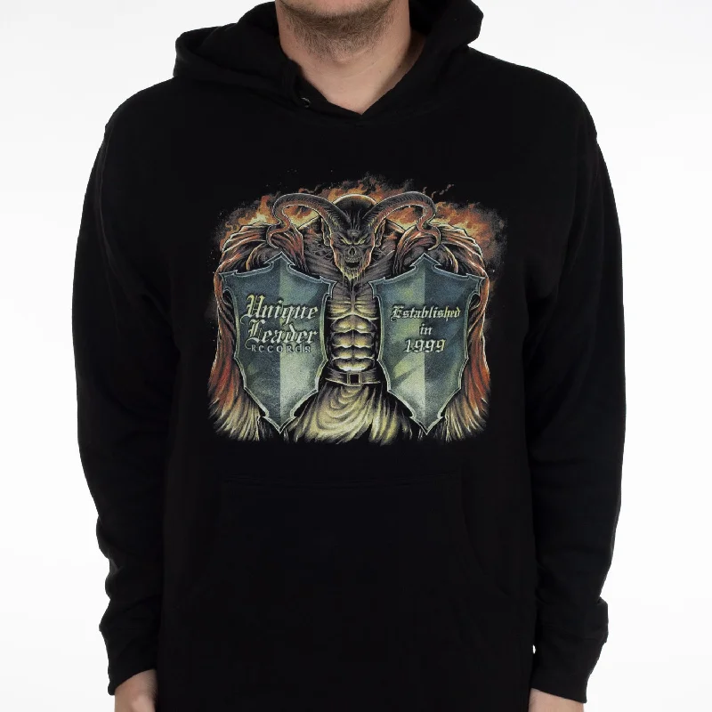 Women's cropped sweatshirt with a lace - trimmed hem for a romantic lookUnique Leader Records "Alrekr Shield" Pullover Hoodie