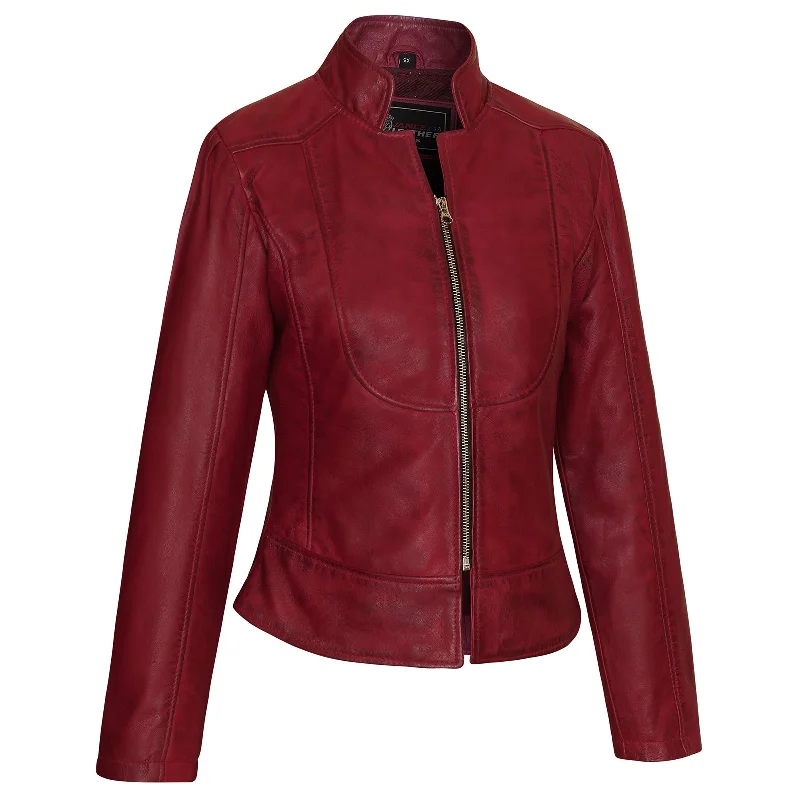 Women's cropped leather jackets with a fringe detail for a western - inspired outfitVL650Bu Vance Leathers' Ladies Premium Soft Lightweight Burgundy Fitted Leather Jacket Women's cropped leather jackets with a fringe detail for a western - inspired outfitVL650Bu Vance Leathers' Ladies Premium Soft Lightweight Burgundy Fitted Leather Jacket