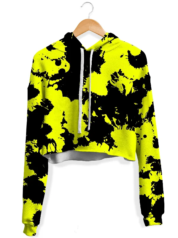 Women's sherpa - lined hoodie for extreme cold weather outdoor activitiesYellow and Black Paint Splatter Fleece Crop Hoodie Women's sherpa - lined hoodie for extreme cold weather outdoor activitiesYellow and Black Paint Splatter Fleece Crop Hoodie