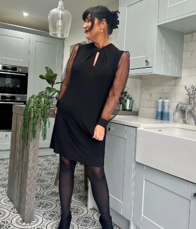 Wrap - Style Women Dress with Adjustable Fit for All Body Types Wrap - Style Women Dress with Adjustable Fit for All Body Types Black Sheer Sleeve Evening Dress