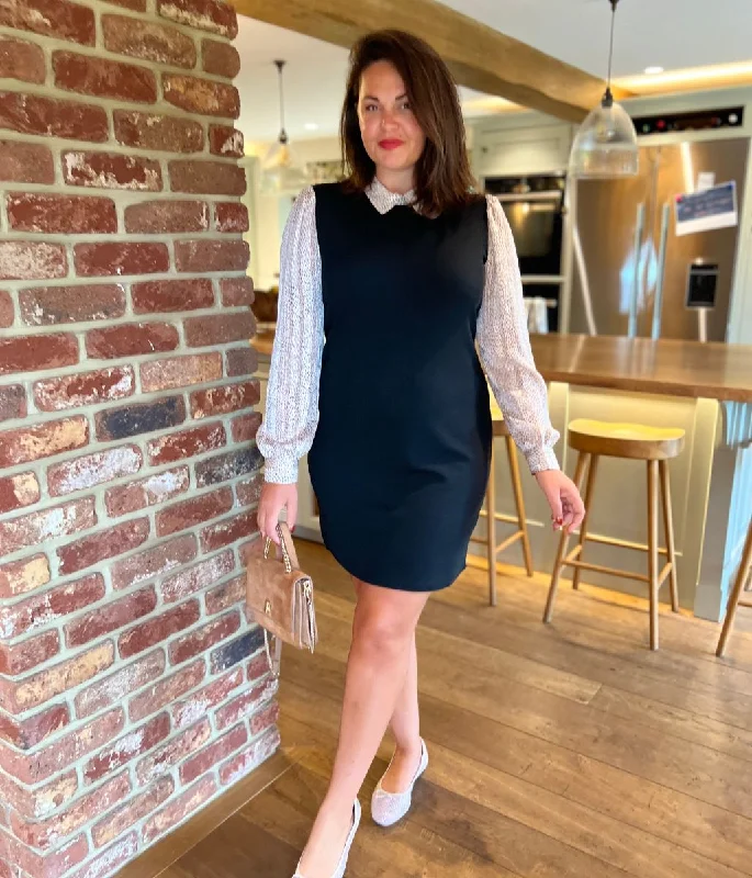 Ruffled Women Dress with Multiple Layers for a Playful and Girly Style Ruffled Women Dress with Multiple Layers for a Playful and Girly Style Black Collared Gold Fleck Contrast Shift Dress