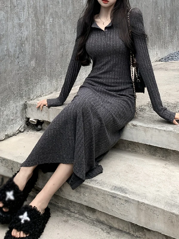 Little Black Women Dress with Sequins for a Glamorous Night Out Little Black Women Dress with Sequins for a Glamorous Night Out Sixsr Button Front Lapel Neck Ribbed Dress, Chic Solid Color Long Sleeve Dress For Fall & Winter, Women's Clothing
