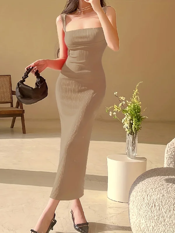 Sheath Women Dress with a Tailored Fit for a Professional Look Sheath Women Dress with a Tailored Fit for a Professional Look Sixsr Solid Ruched Suspender Dress, Elegant Sleeveless Slim Dress, Women's Clothing