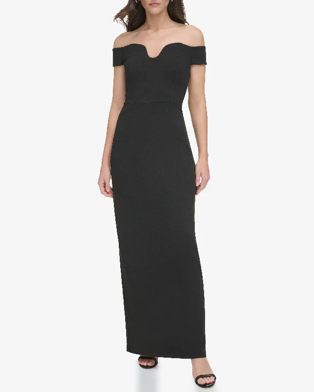 Plus Size Women Dress with a Flattering A - Line Cut for Comfort and Style Plus Size Women Dress with a Flattering A - Line Cut for Comfort and Style Off-The-Shoulder Contoured-Neckline Gown