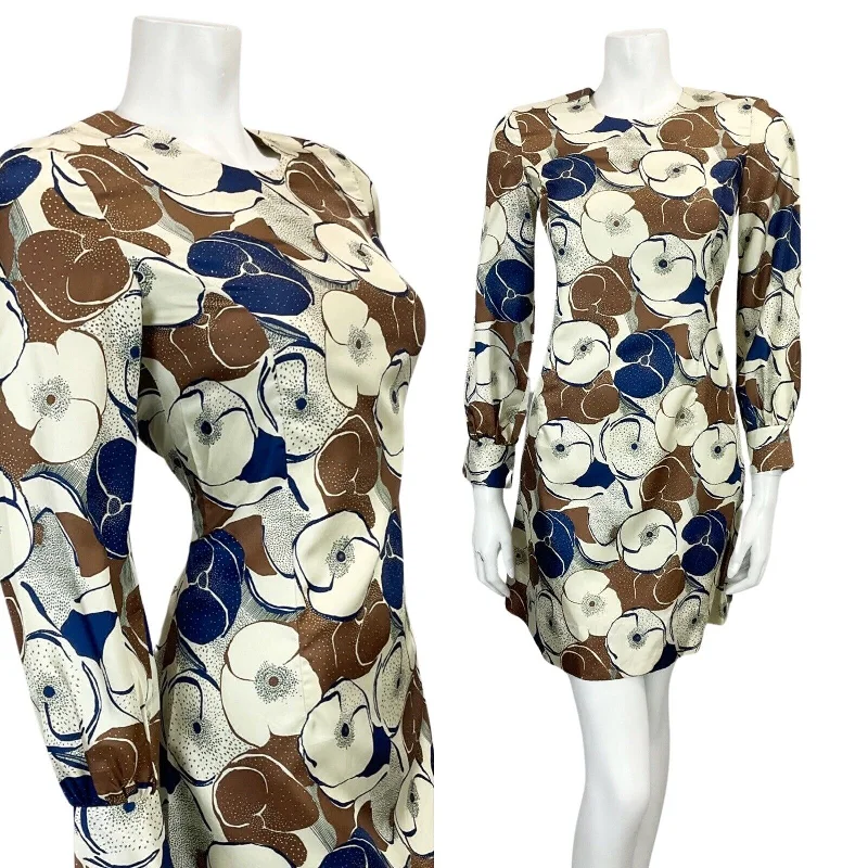 Sheath Women Dress with a Tailored Fit for a Professional Look Sheath Women Dress with a Tailored Fit for a Professional Look VINTAGE 60s 70s BEIGE BROWN NAVY FLORAL PRINT MOD MINI DRESS 8
