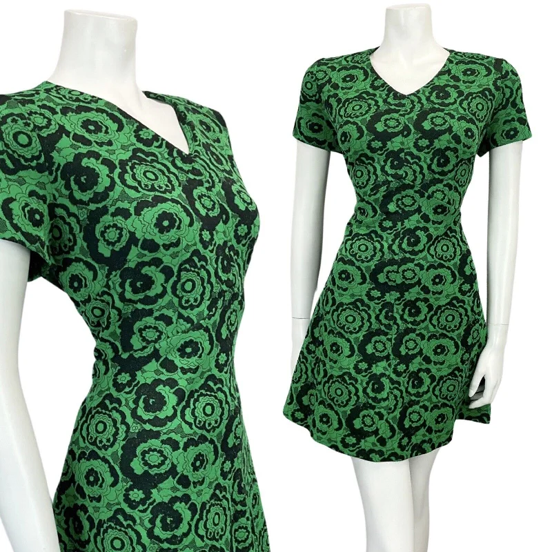 Printed Abstract Women Dress for a Modern and Artistic Appeal Printed Abstract Women Dress for a Modern and Artistic Appeal VINTAGE 60s 70s BLACK GREEN FLORAL PATTERN MINI MOD DRESS 16