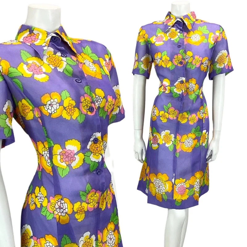 Off - the - Shoulder Women Dress for a Romantic and Feminine Look Off - the - Shoulder Women Dress for a Romantic and Feminine Look VINTAGE 60S 70S PURPLE PINK ORANGE FLORAL PRINT BOHO MOD MINI DRESS 16