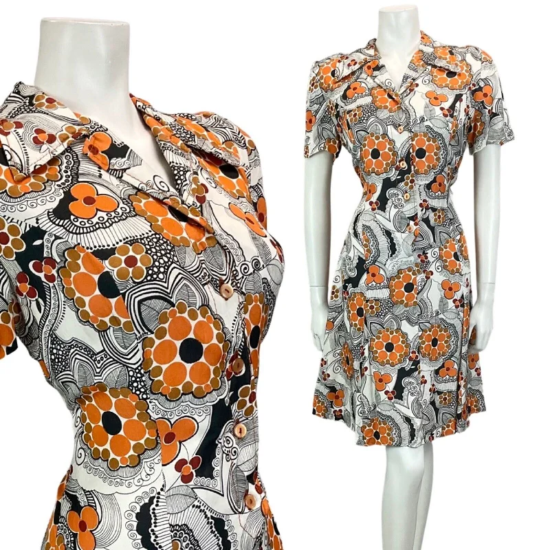 Backless Women Dress for a Sexy and Alluring Look at Evening Events Backless Women Dress for a Sexy and Alluring Look at Evening Events VINTAGE 60S 70S WHITE ORANGE BROWN BLACK FLORAL PSYCHEDELIC MOD DRESS 14