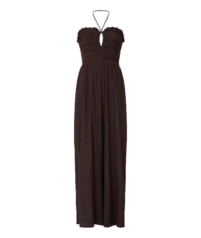 Halter Neck Women Dress to Show Off the Shoulders and Neckline Halter Neck Women Dress to Show Off the Shoulders and Neckline Bonny Pleated Strappy Halterneck Jumpsuit - Brown Halter Neck Women Dress to Show Off the Shoulders and Neckline Halter Neck Women Dress to Show Off the Shoulders and Neckline Bonny Pleated Strappy Halterneck Jumpsuit - Brown