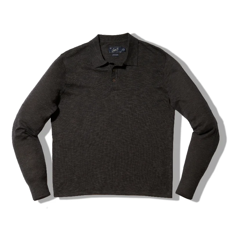 Cloud Cotton Sweater Long Sleeve Polo - Charcoal