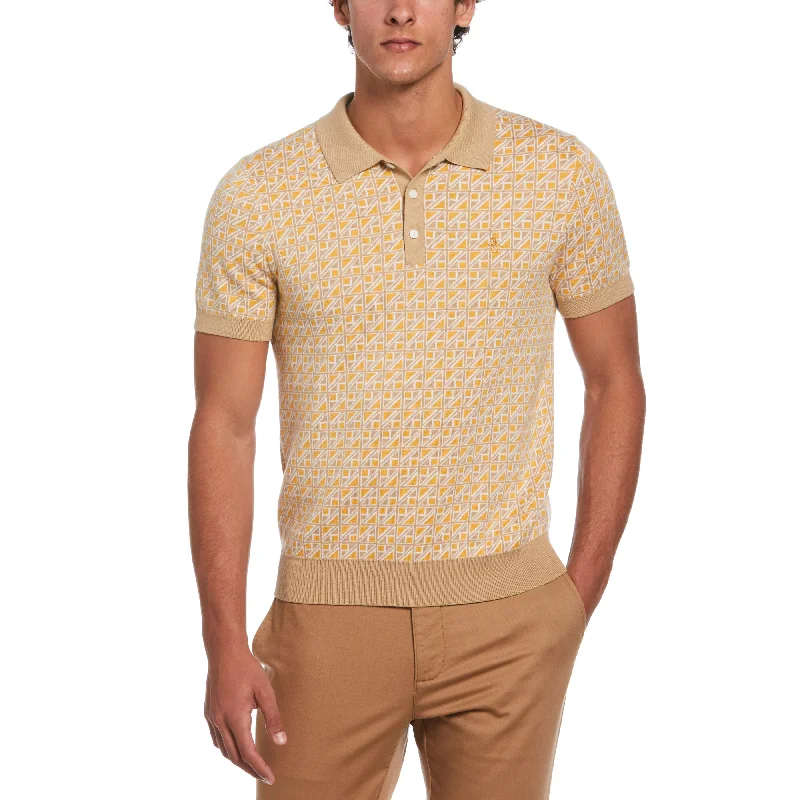Slim Fit Men's Long - Sleeve Cotton - Linen Blend Sweater in Beige for a Summer Casual LookJacquard Sweater Polo Slim Fit Men's Long - Sleeve Cotton - Linen Blend Sweater in Beige for a Summer Casual LookJacquard Sweater Polo