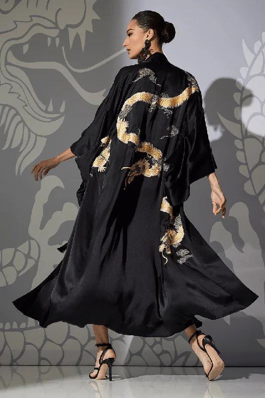 Couture Lucky Dragon Embroidered Silk Robe