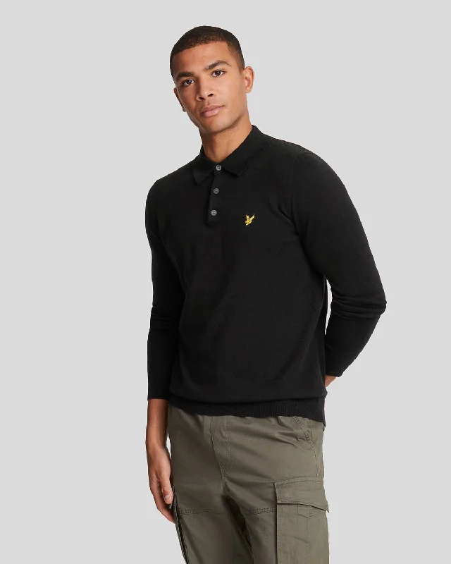 Cotton Merino Long Sleeve Knitted Polo Shirt