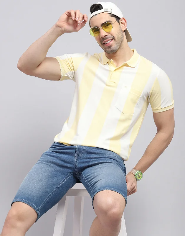 Men's quick - dry polo shirts for water sports activitiesMen Yellow Stripe Polo Collar Half Sleeve T-Shirt Men's quick - dry polo shirts for water sports activitiesMen Yellow Stripe Polo Collar Half Sleeve T-Shirt