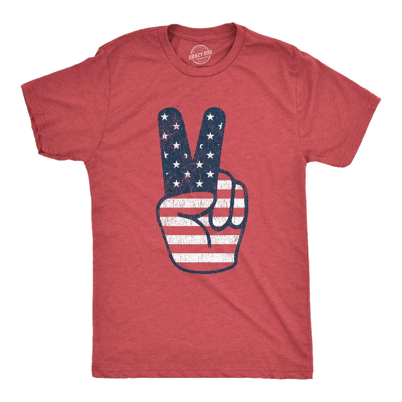 Men's distressed denim - look t - shirts with a rugged appealPeace Sign American Flag Men's T Shirt Men's distressed denim - look t - shirts with a rugged appealPeace Sign American Flag Men's T Shirt