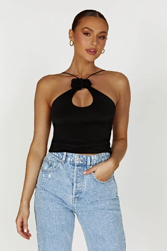 Sheer Mesh Women's Crop Top in White for a Sexy and Alluring Summer LookAdeline Rose Halter Top - Black