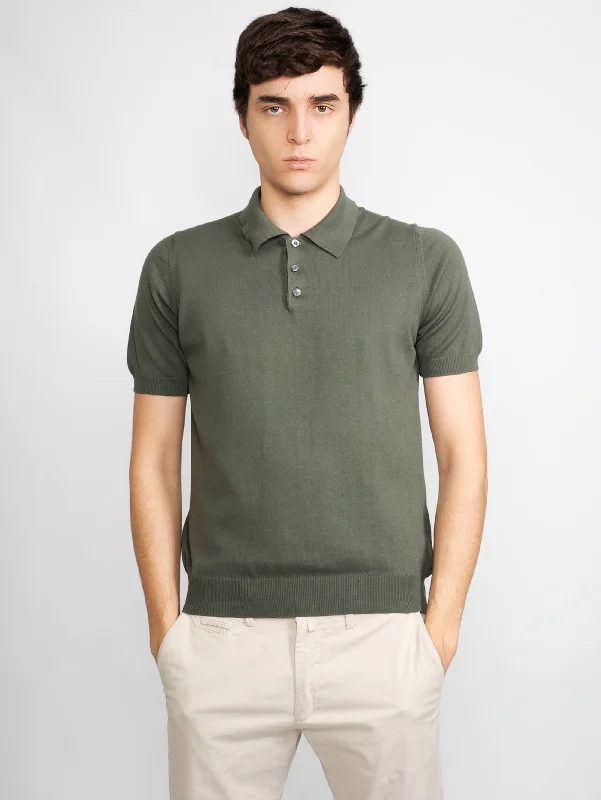 Button - down collar polo shirt in stretchy spandex blendPolo in Maglia Verde