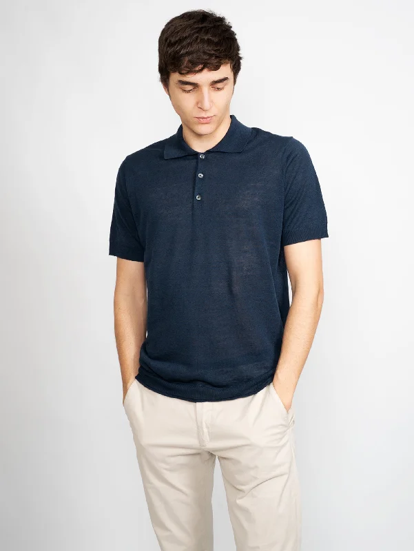 Thermal - lined polo shirt for cold - weather activitiesPolo in Misto Lino Blu