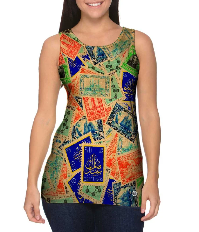 Plunge Neck Women's Seamless Tank Tops for a Smooth Fit"Antique Stamp Collection"