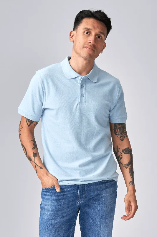 Striped linen blend polo shirt for summer beach partiesBasic Polo - Lyseblå