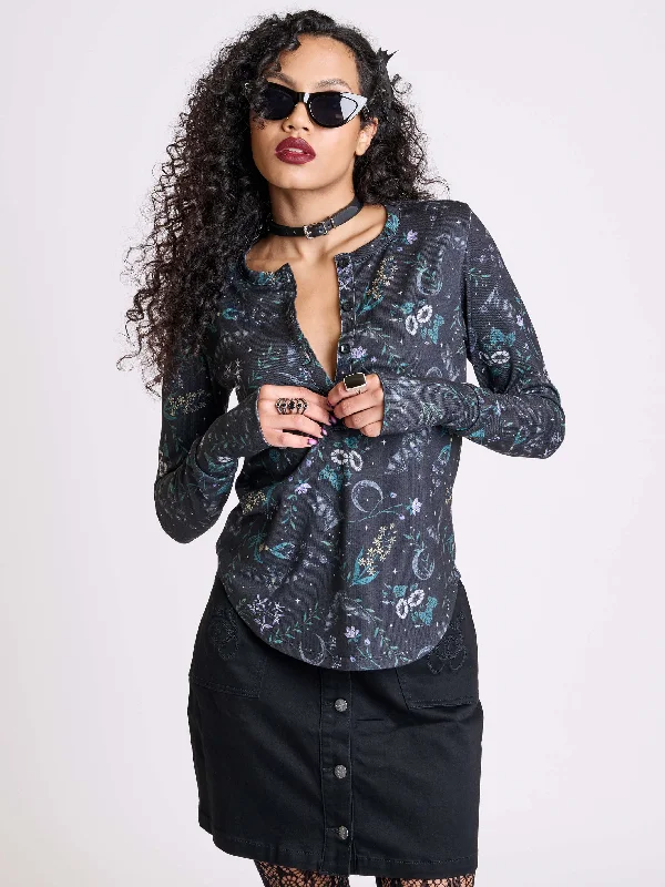 Turtleneck Women Long Sleeve Top for Cold Winter DaysBat's Garden Henley Top