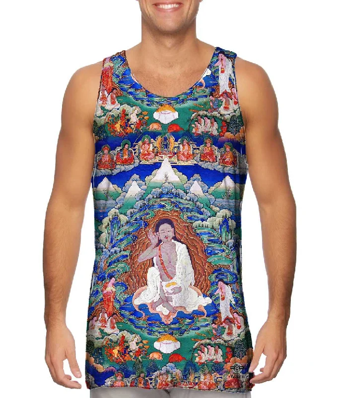 High - Neck Women's Silk Blend Tank Tops for a Luxurious Feel"Bhutanese painted thanka of Milarepa" High - Neck Women's Silk Blend Tank Tops for a Luxurious Feel"Bhutanese painted thanka of Milarepa"