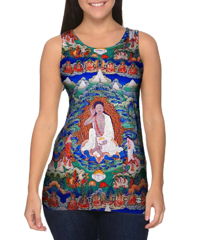 Plus Size Women's Criss - Cross Back Tank Tops in Neon Colors"Bhutanese painted thanka of Milarepa" Plus Size Women's Criss - Cross Back Tank Tops in Neon Colors"Bhutanese painted thanka of Milarepa"