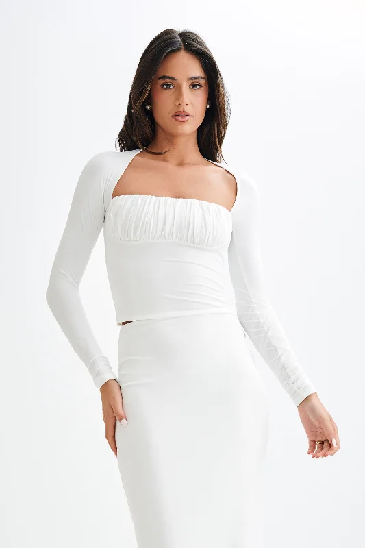 Lace - Trimmed Women Long Sleeve Top for an Elegant LookBillie Slinky Ruched Long Sleeve Top - White