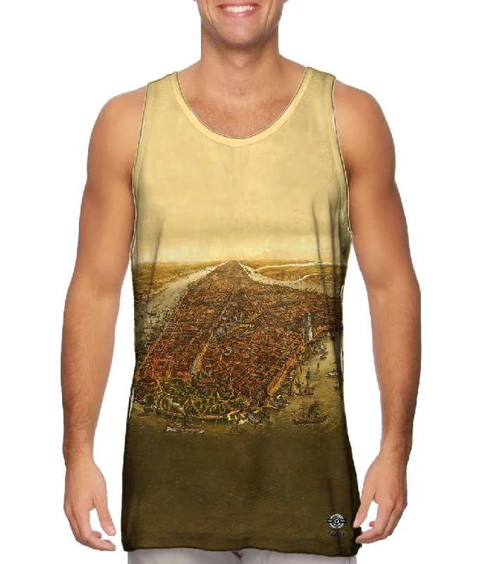 Women's Sleeveless Ribbed Tank Tops for a Trendy Look"Bird_#_s Eye Map of Manhattan New York City" Women's Sleeveless Ribbed Tank Tops for a Trendy Look"Bird_#_s Eye Map of Manhattan New York City"