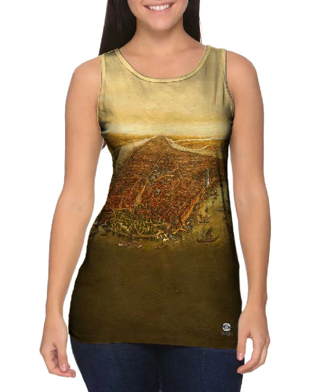 Plus Size Women's Ruffled Hem Tank Tops with Floral Prints"Bird_#_s Eye Map of Manhattan New York City" Plus Size Women's Ruffled Hem Tank Tops with Floral Prints"Bird_#_s Eye Map of Manhattan New York City"