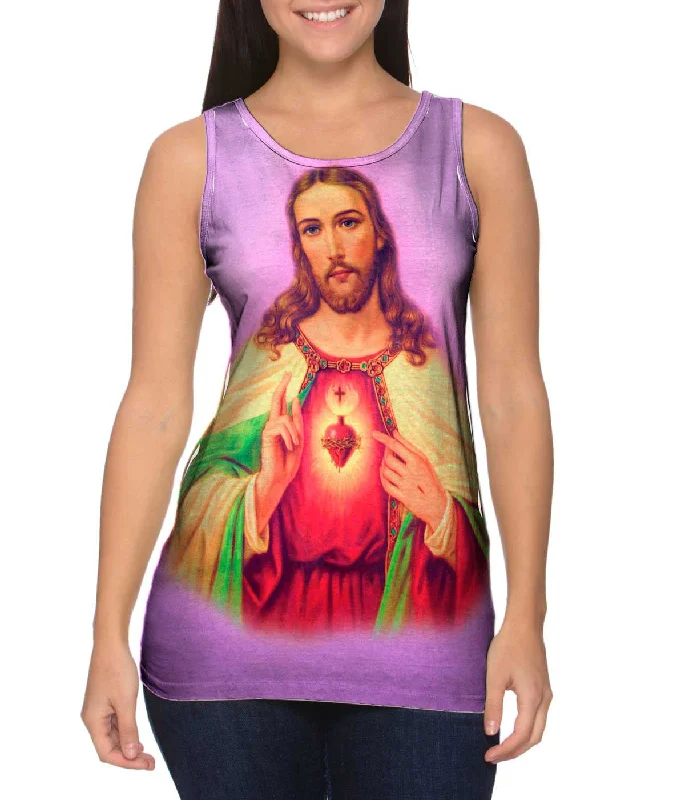 Women's Spaghetti Strap Tank Tops with Geometric Patterns"Blessing Jesus Pink"