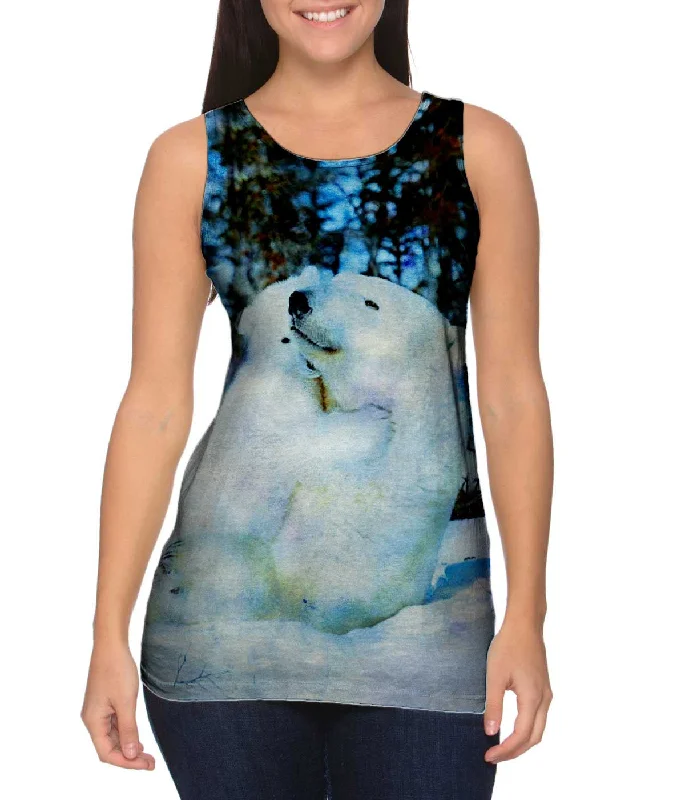 Halter Neck Women's Modal Blend Tank Tops for ComfortBlue Watercolor Polar Bear