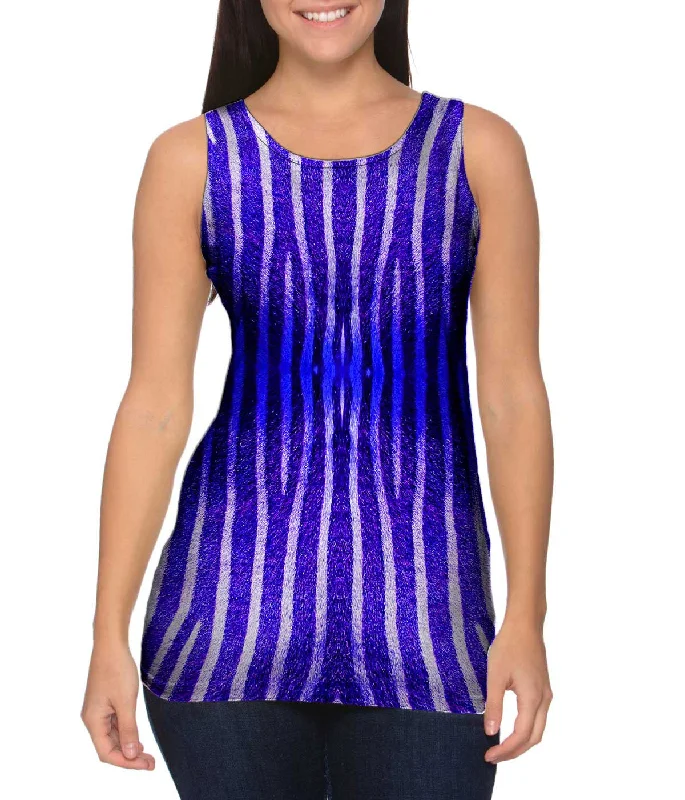 Crew Neck Women's Sustainable Tank Tops Made from Recycled MaterialsBlue Zebra Stripes Crew Neck Women's Sustainable Tank Tops Made from Recycled MaterialsBlue Zebra Stripes