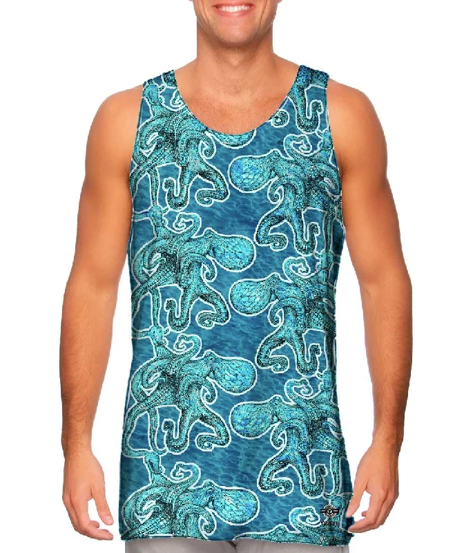 High - Neck Women's Silk Blend Tank Tops for a Luxurious FeelBlushing Octopus Dark Blue High - Neck Women's Silk Blend Tank Tops for a Luxurious FeelBlushing Octopus Dark Blue