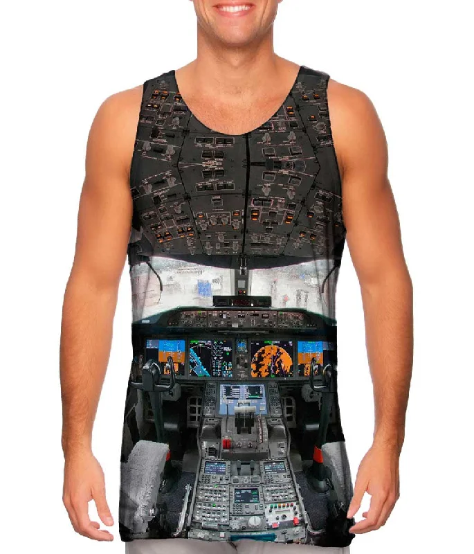 Plus Size Women's Ruffled Hem Tank Tops with Floral PrintsBoeing 787 8 N787Ba Cockpit Flight Deck Plus Size Women's Ruffled Hem Tank Tops with Floral PrintsBoeing 787 8 N787Ba Cockpit Flight Deck